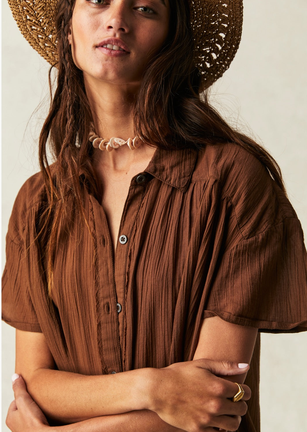 Free People Float Away Shirt Chocolate