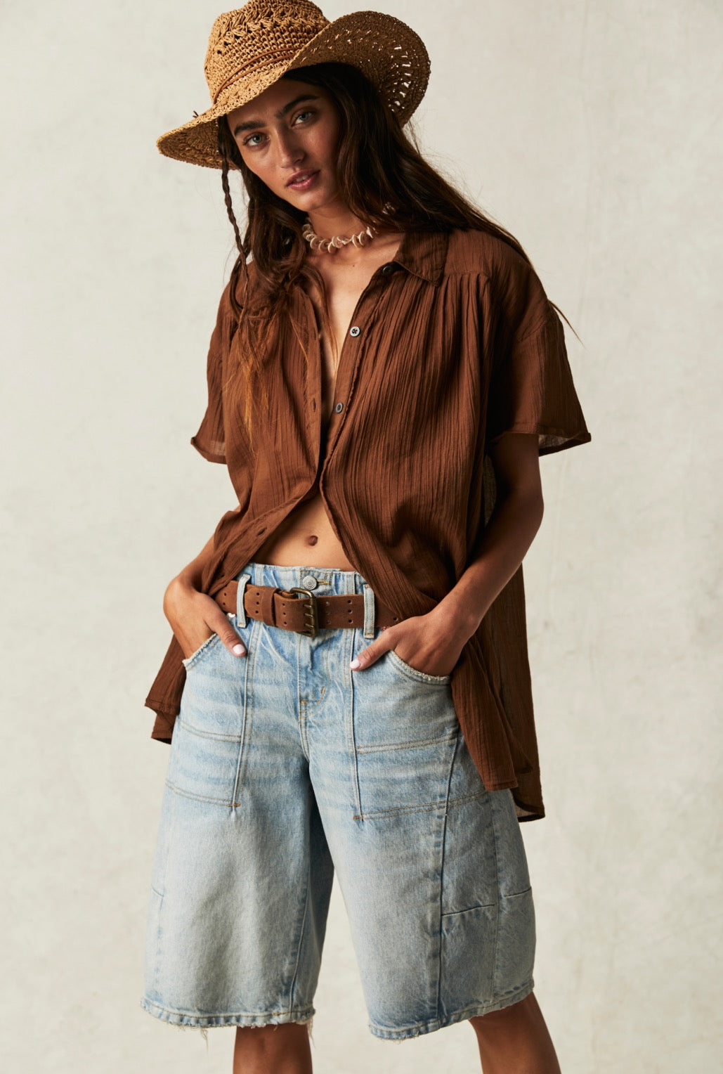 Free People Float Away Shirt Chocolate