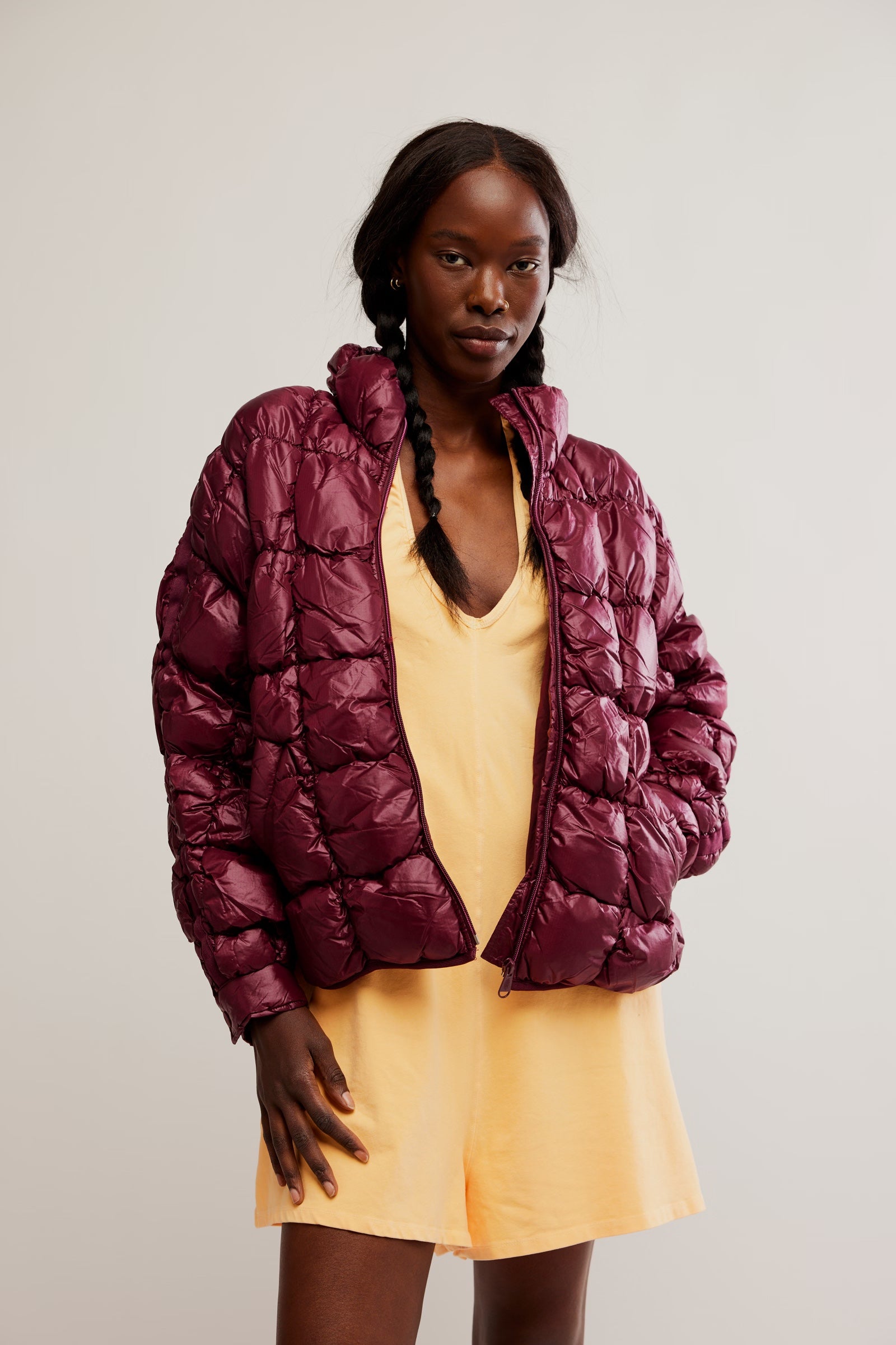 Free People Scrunchy Glossy Pippa Packable Puffer Jacket /Oxyblood