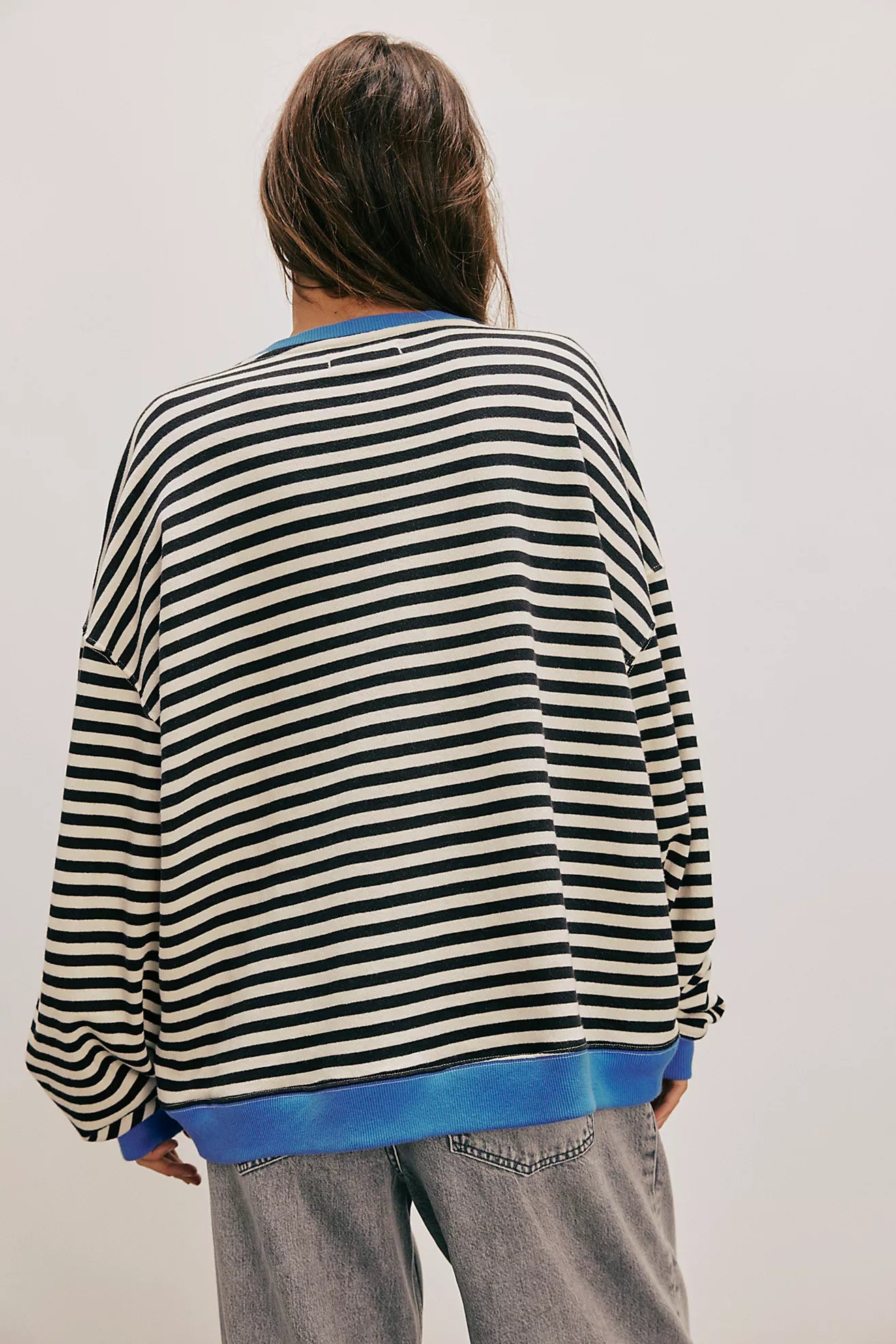 Free People Classic Striped Oversized Crewneck/Black Combo