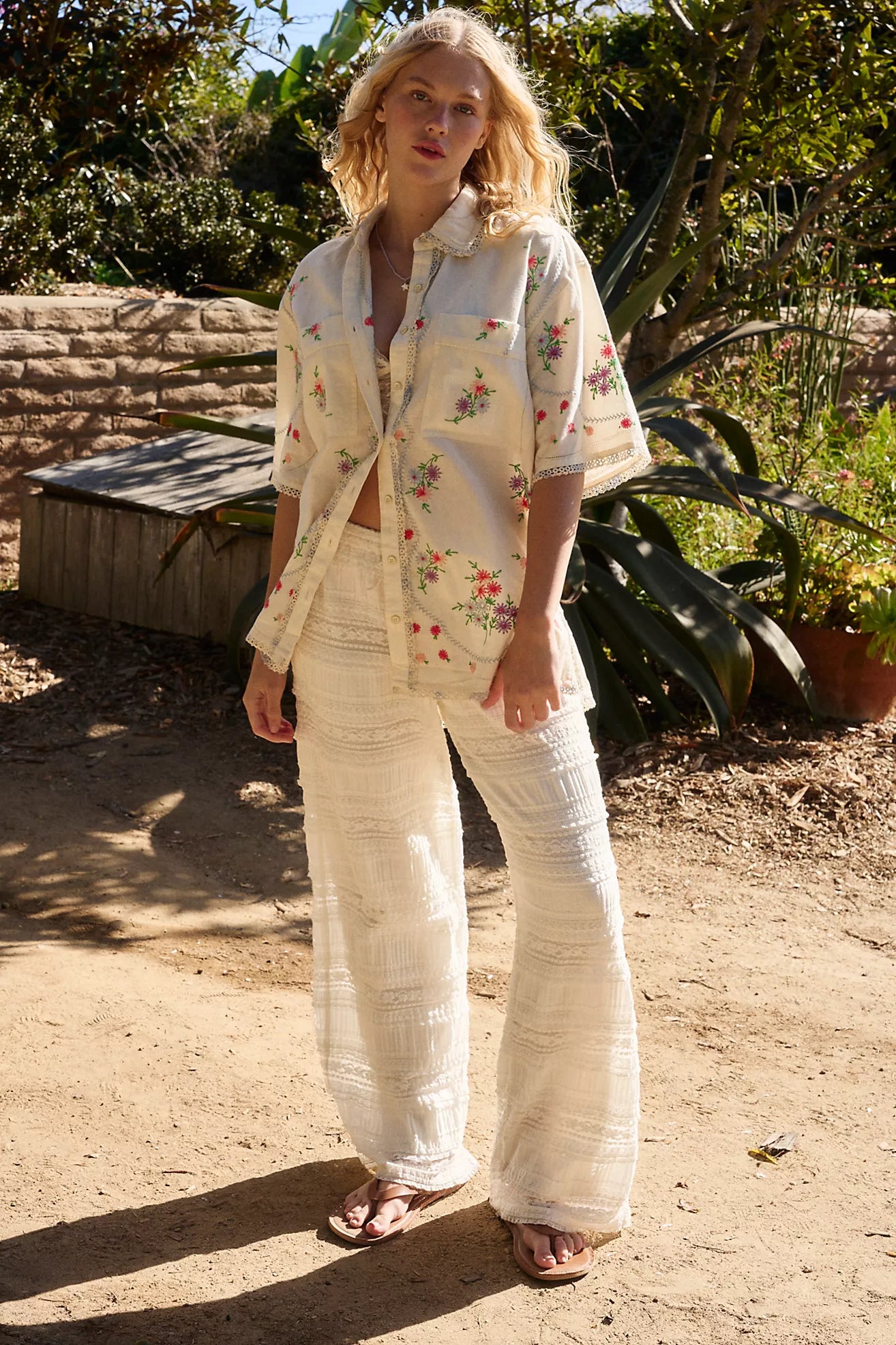 Free People We The Free Emma Embroidered Top/Tofu Combo