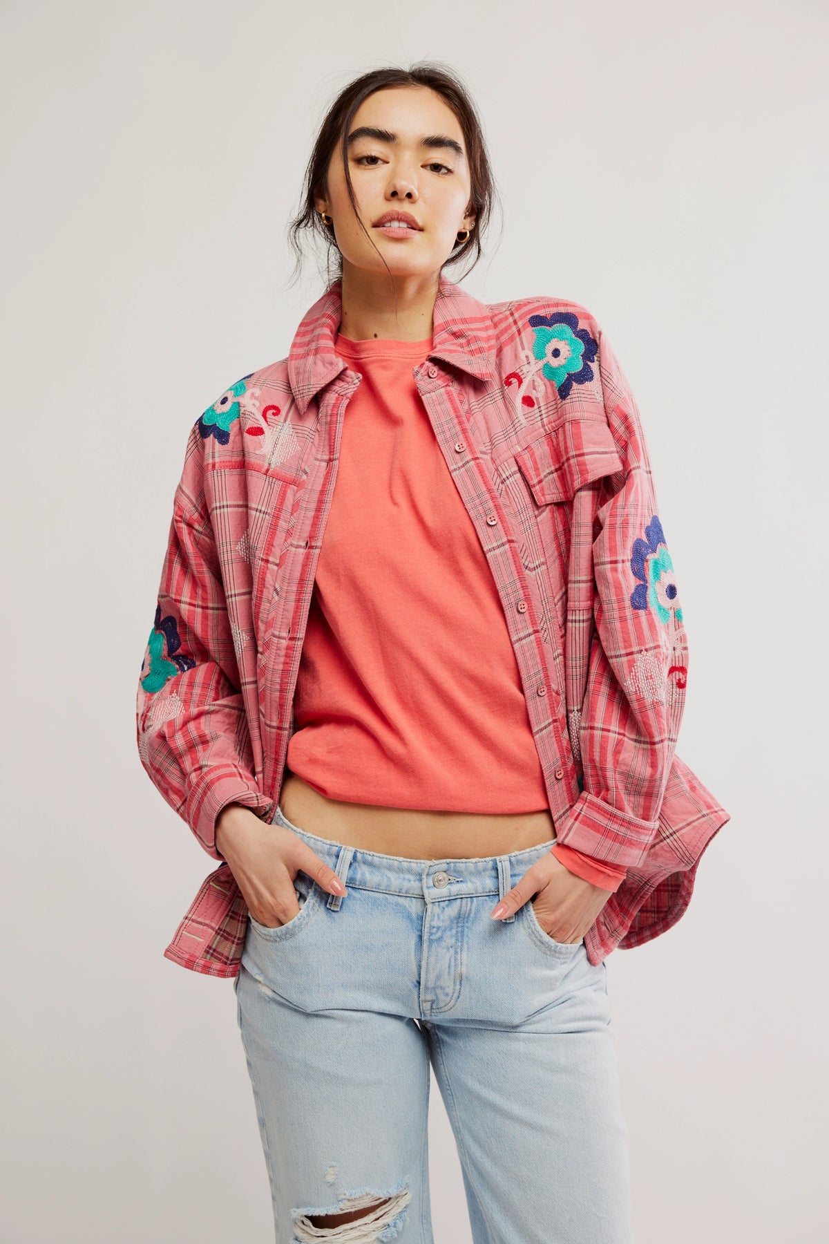 Free People We The Free Embroidered Sashiko Shirt/ | Cside