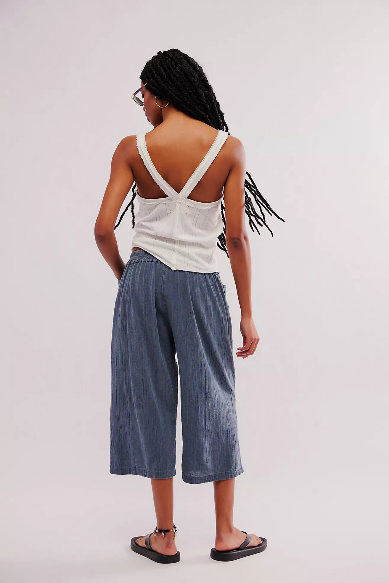 Free People Gianna Ruched Gaucho Pull-On Pants/Blue Mirage
