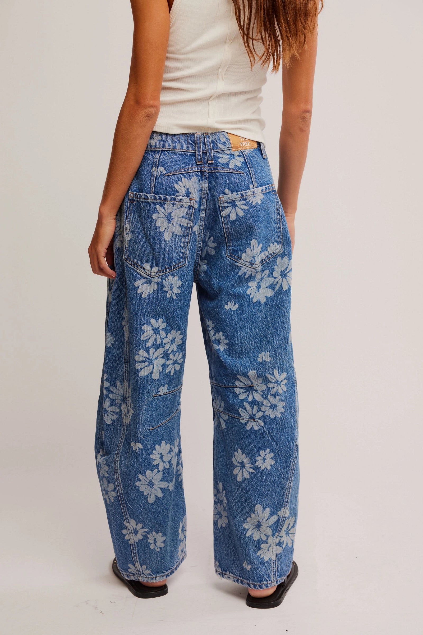 Free People We The Free Good Luck Printed Barrel Jeans/Laser Daisy