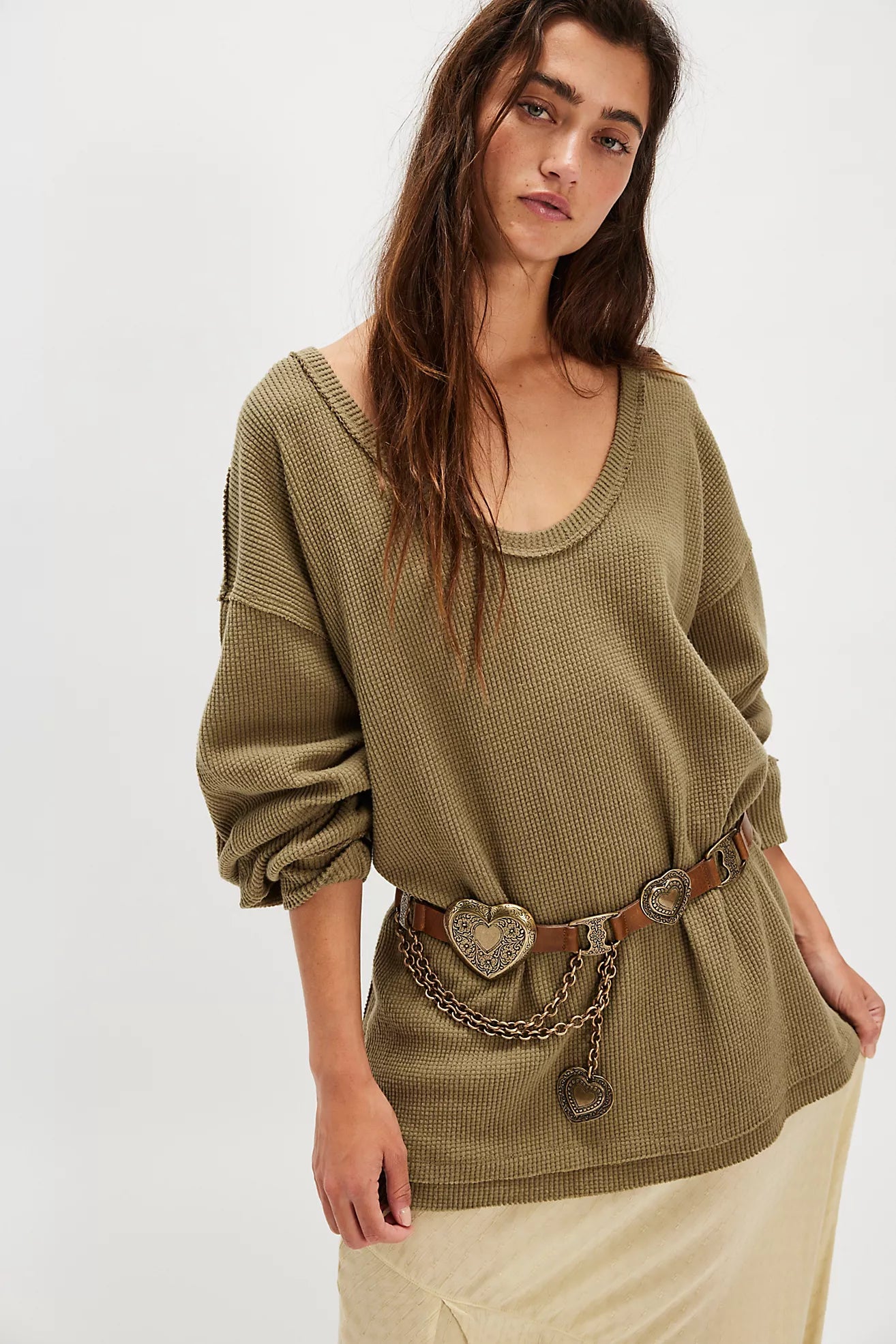 Free People We The Free Coast 2 Coast Thermal /Gothic Olive Cross Dye