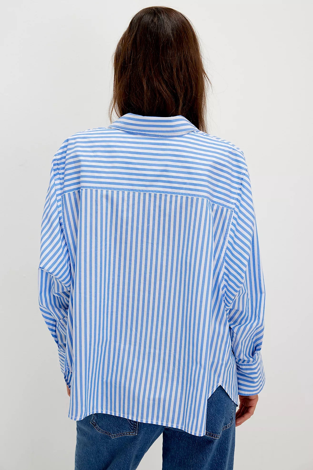 Free People Sabine Striped Articulated Shirt/Oxford Stripe - Blue Combo
