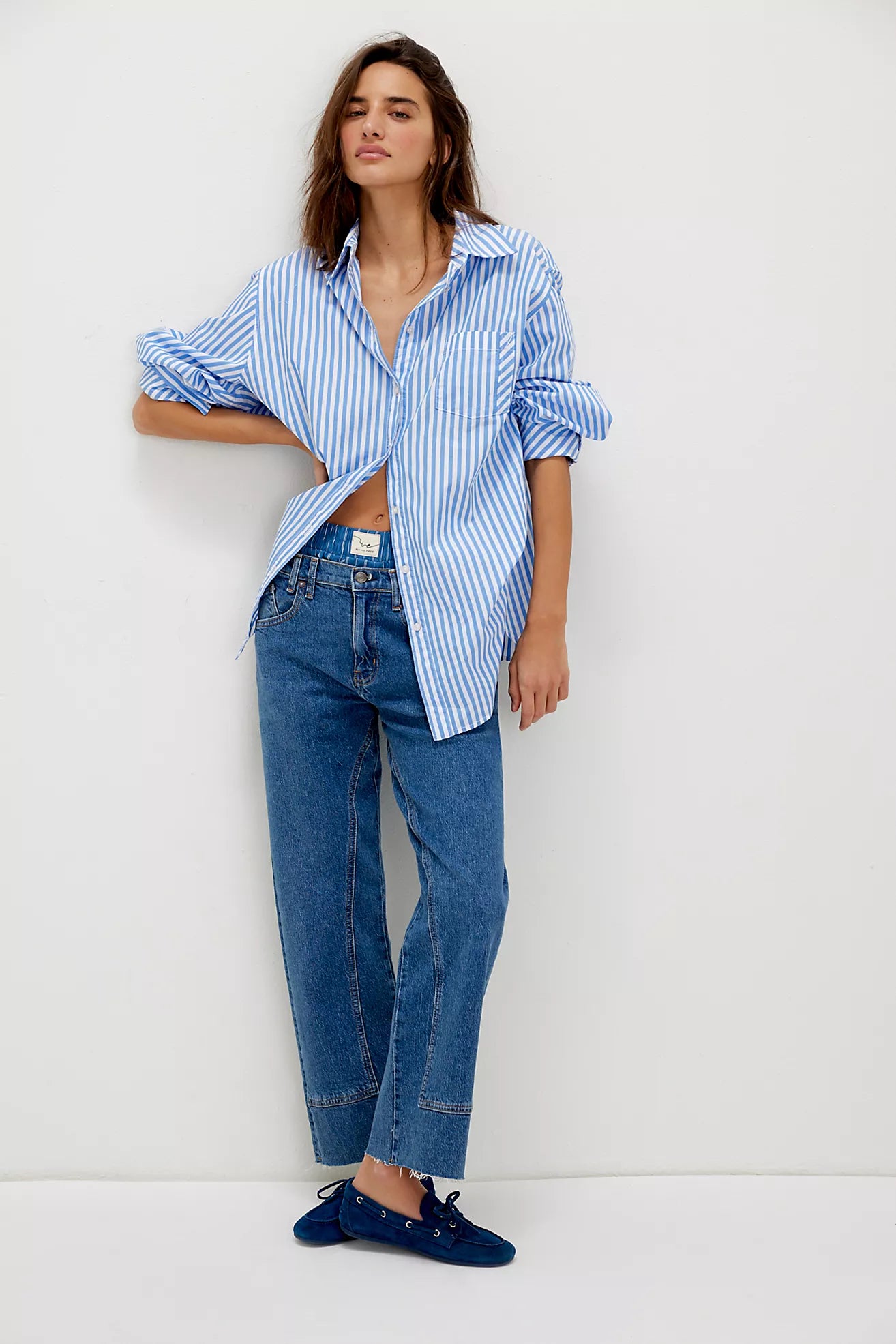 Free People Sabine Striped Articulated Shirt/Oxford Stripe - Blue Combo