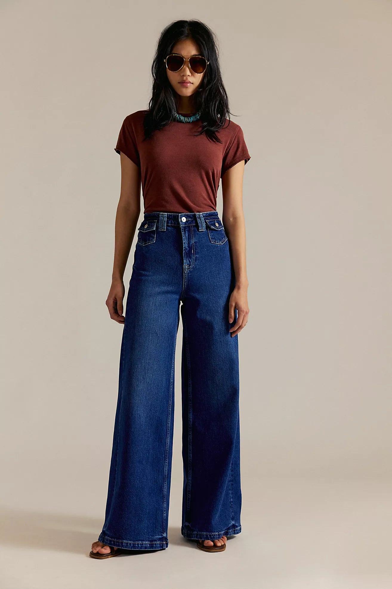 Free People We The Free Kellee High-Rise Palazzo Jeans/Blue Night