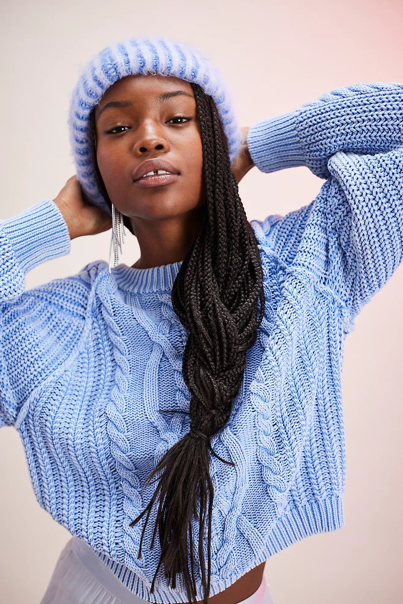 Free People Frankie Cable Sweater/Blue Vista