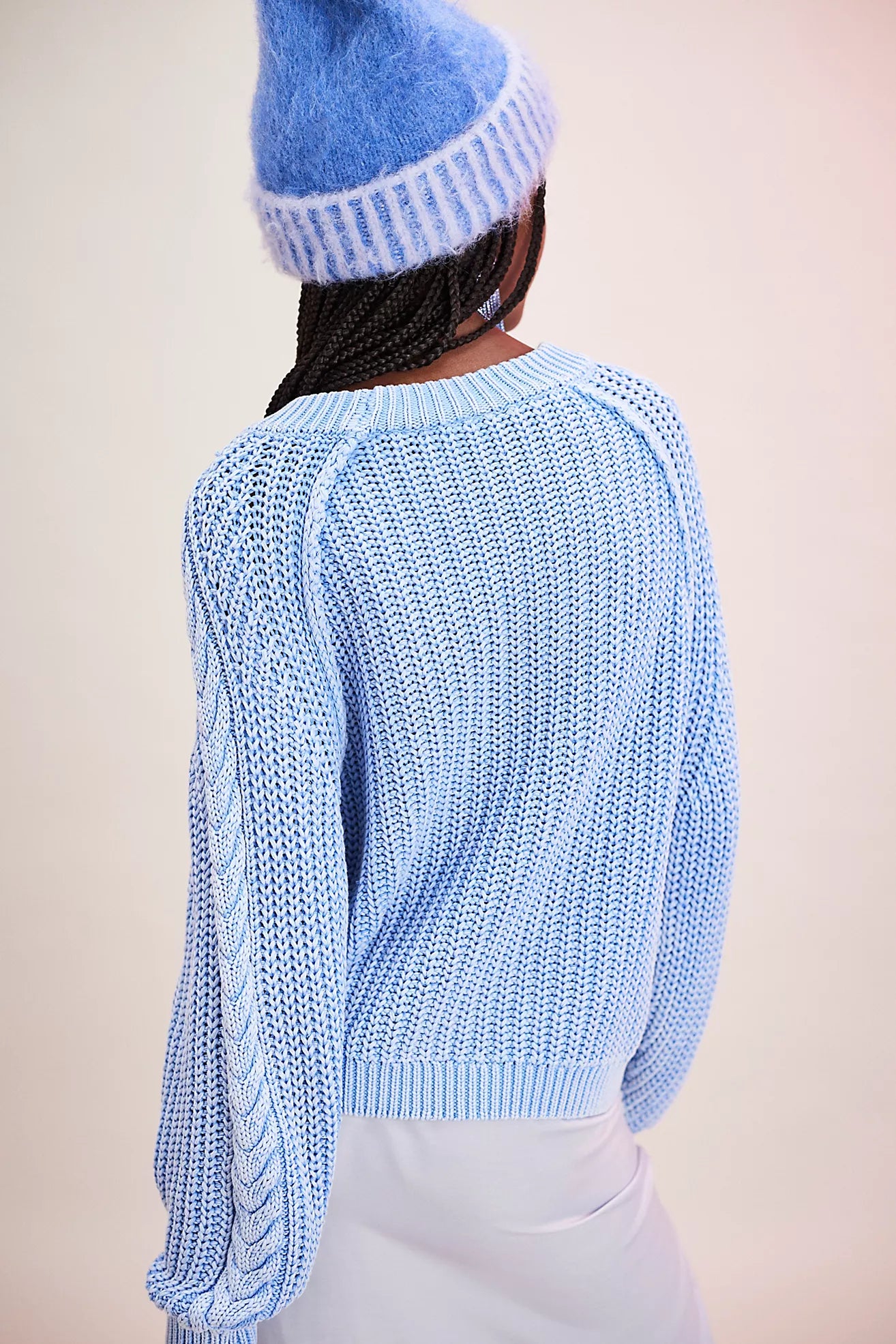 Free People Frankie Cable Sweater/Blue Vista