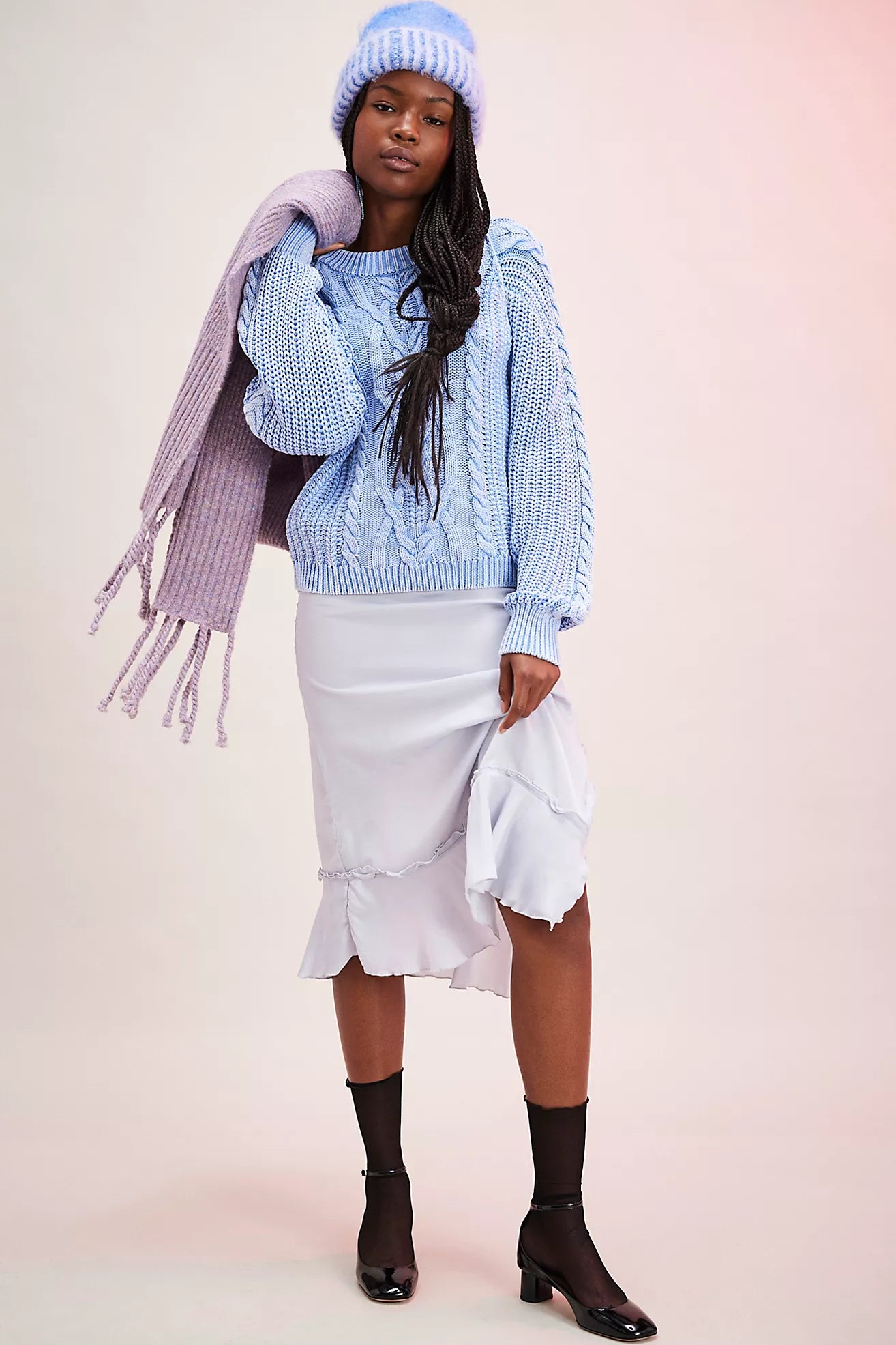 Free People Frankie Cable Sweater/Blue Vista