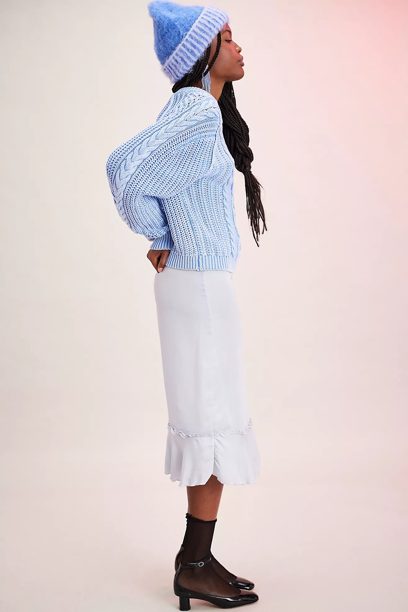 Free People Frankie Cable Sweater/Blue Vista