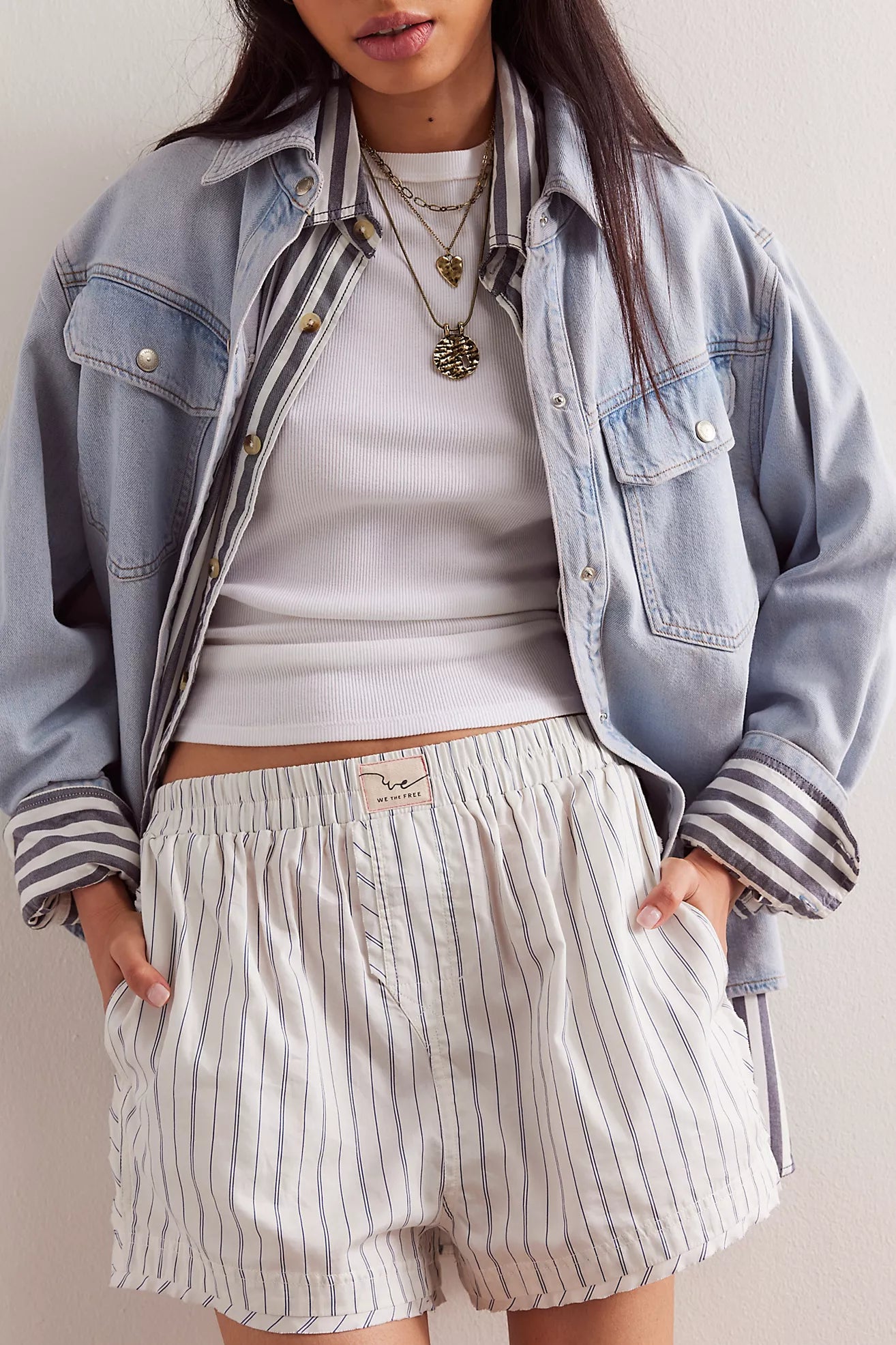 Free People We The Free Day To Day Striped Boxers/Ivory Combo