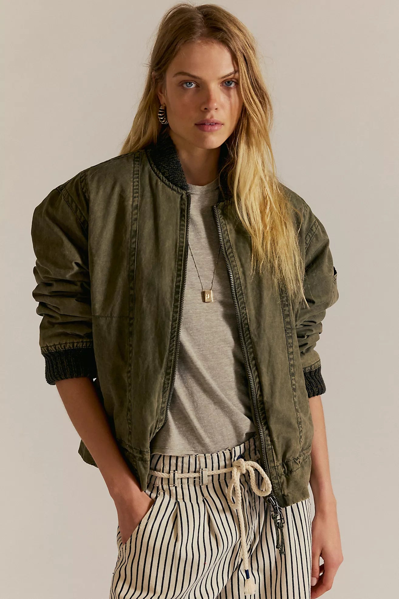 Free People We The Free Jax Washed Bomber/Olive