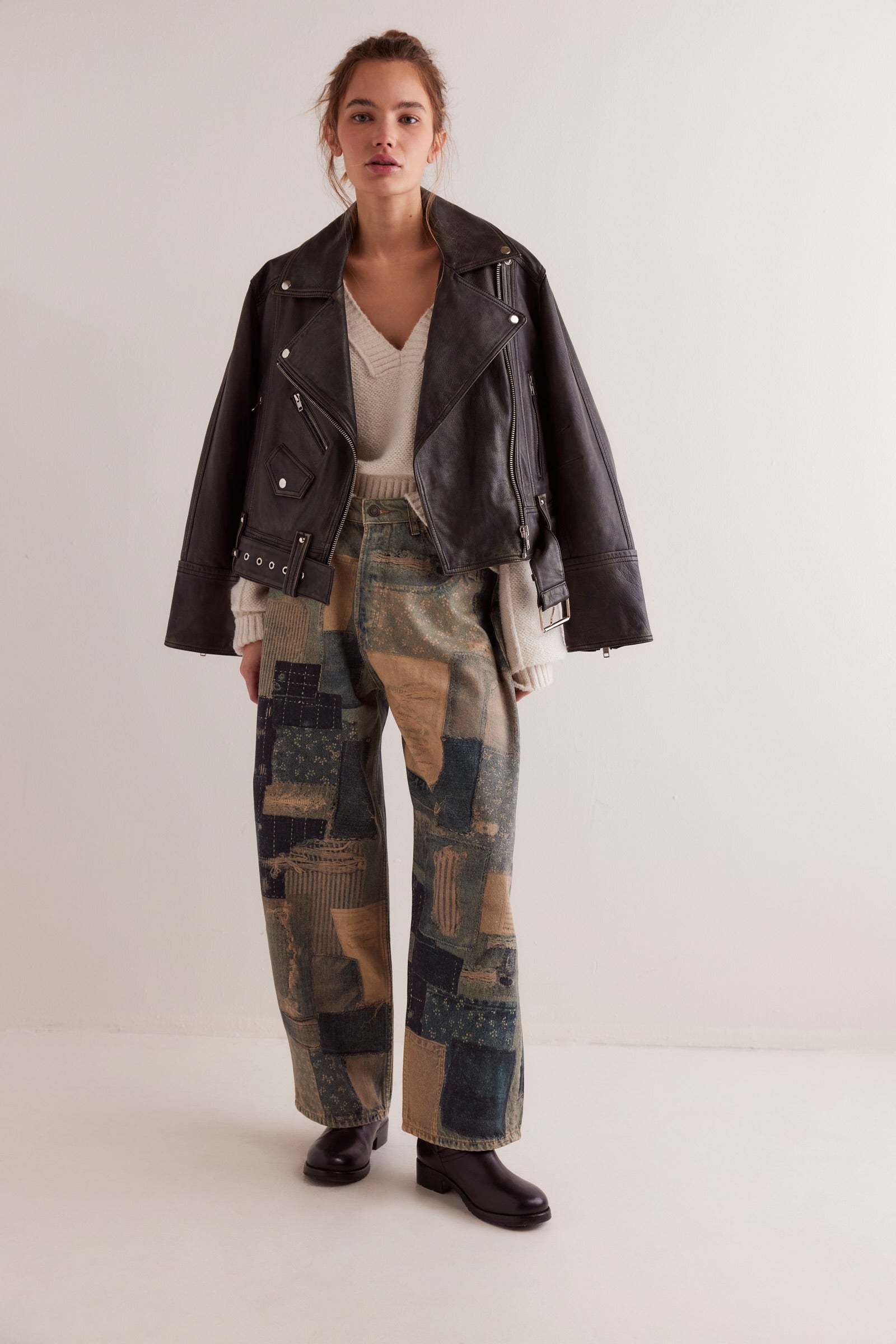 Free People We The Free Illusions Printed Relaxed Jeans/Indigo Combo