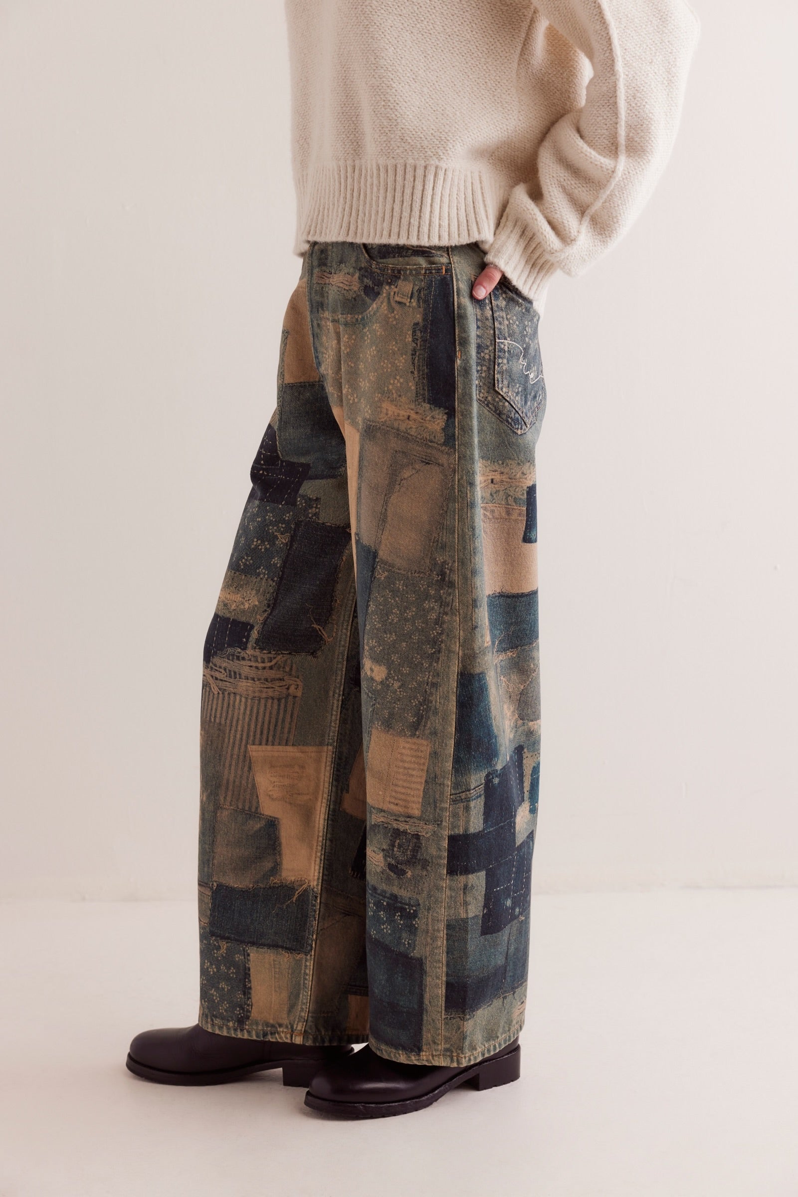 Free People We The Free Illusions Printed Relaxed Jeans/Indigo Combo