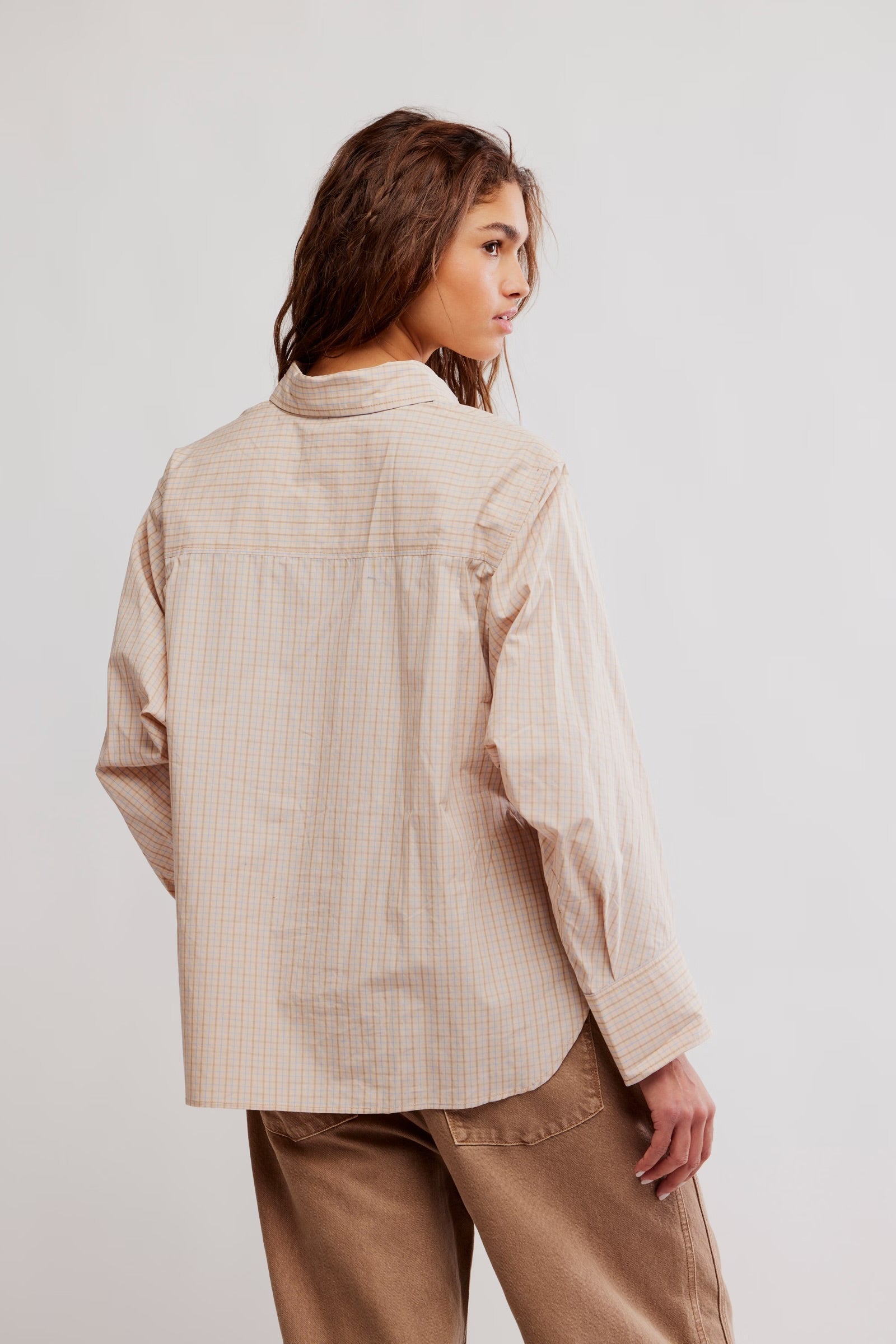 Free People Sabine Striped Articulated Shirt /Quinn Check Combo