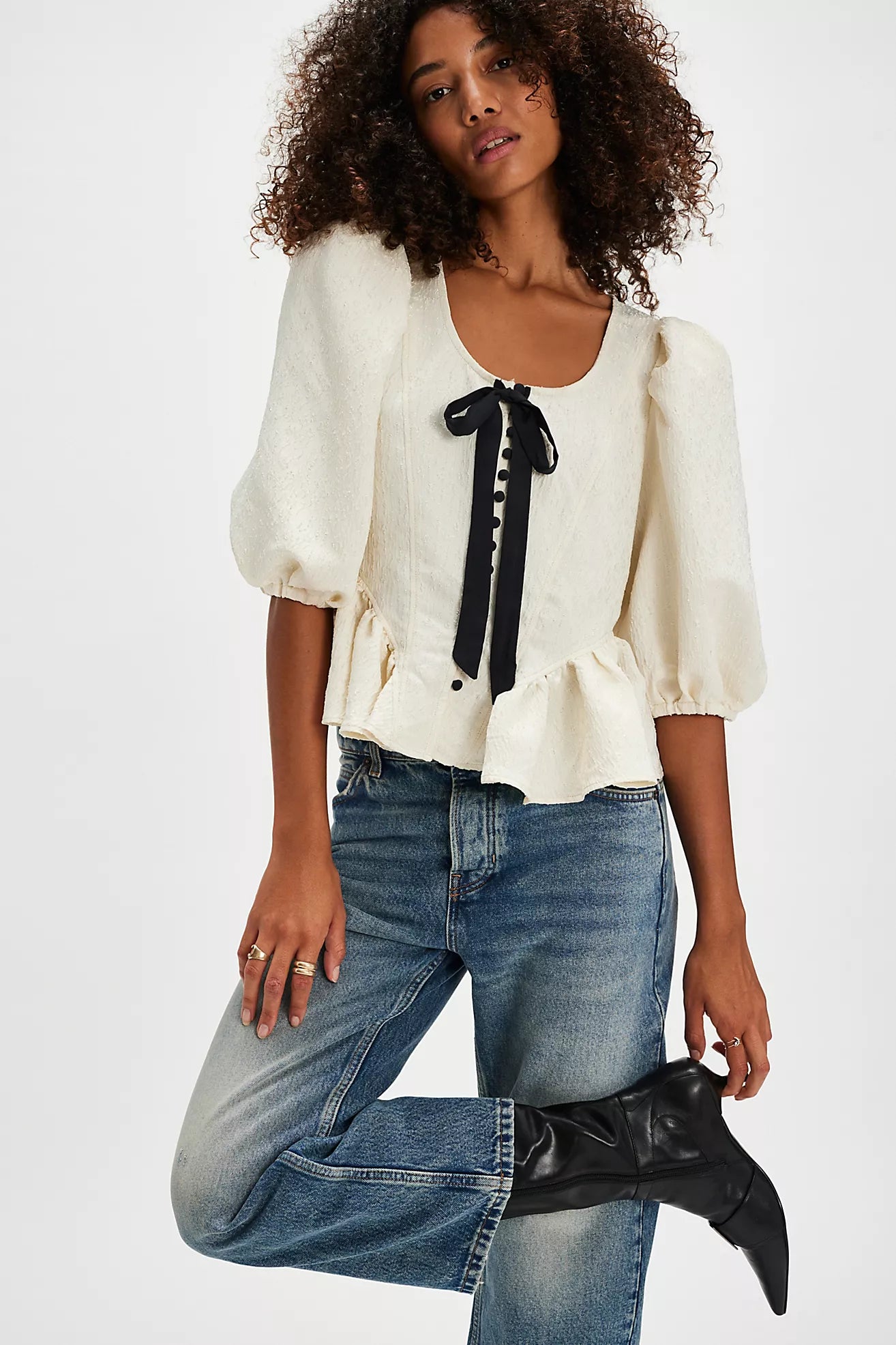 Free People Pamela Bow Top /White Alyssum