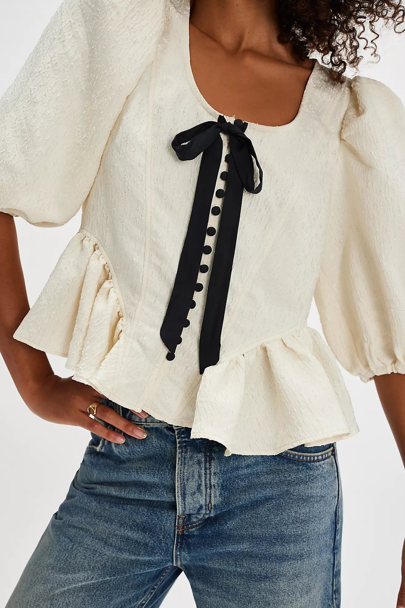 Free People Pamela Bow Top /White Alyssum