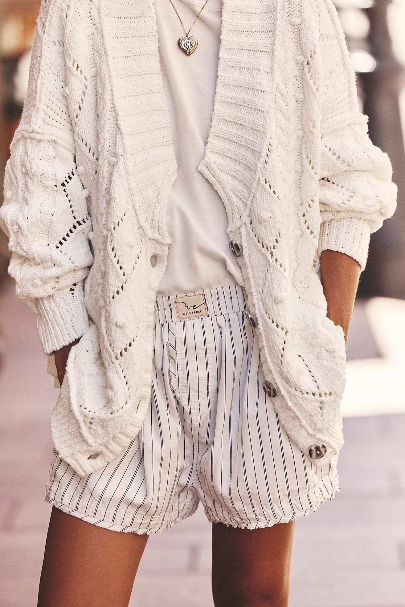 Free People We The Free Day To Day Striped Boxers/Ivory Combo