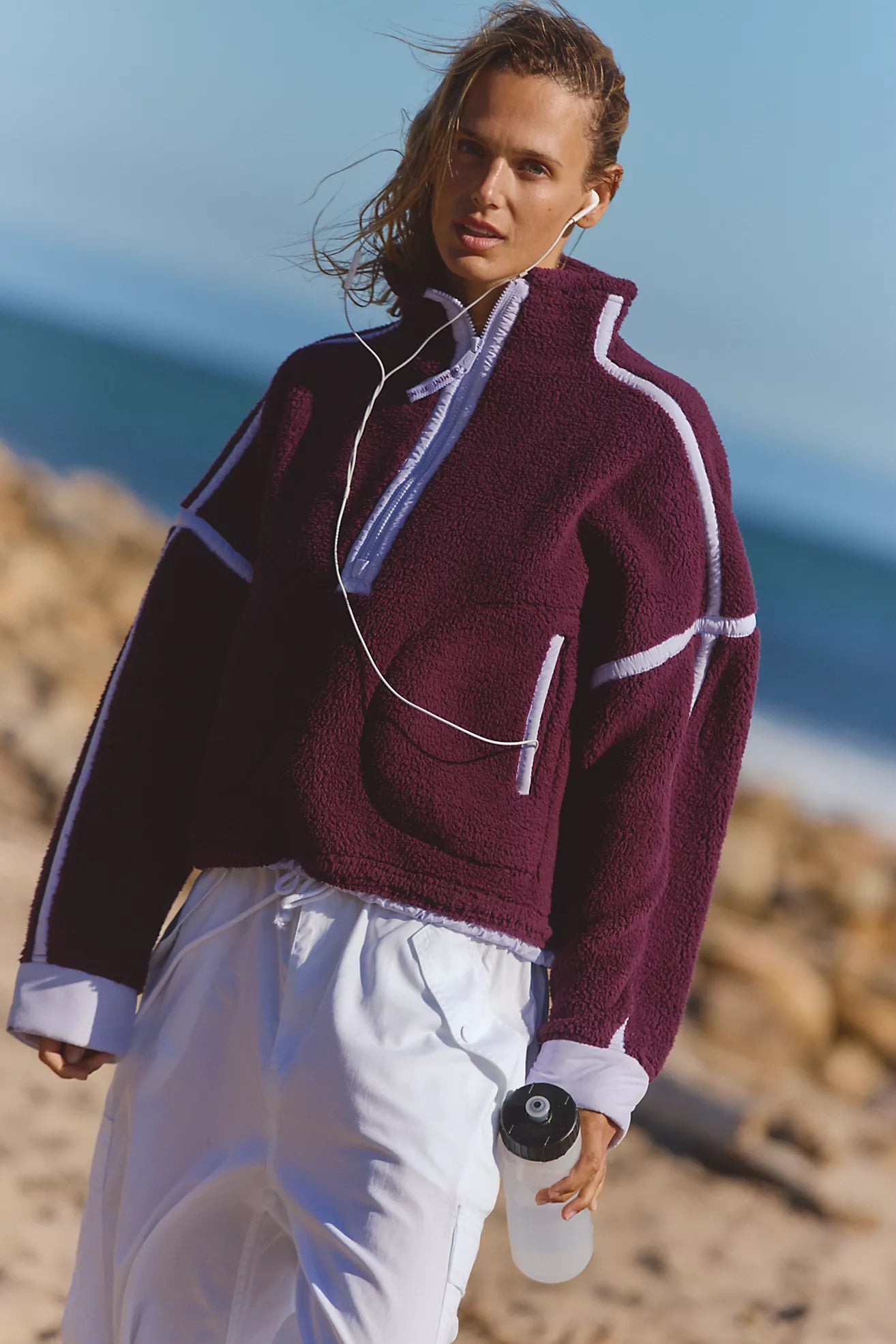 Free People Mountain High Half Zip Fleece/Black Cherry Combo