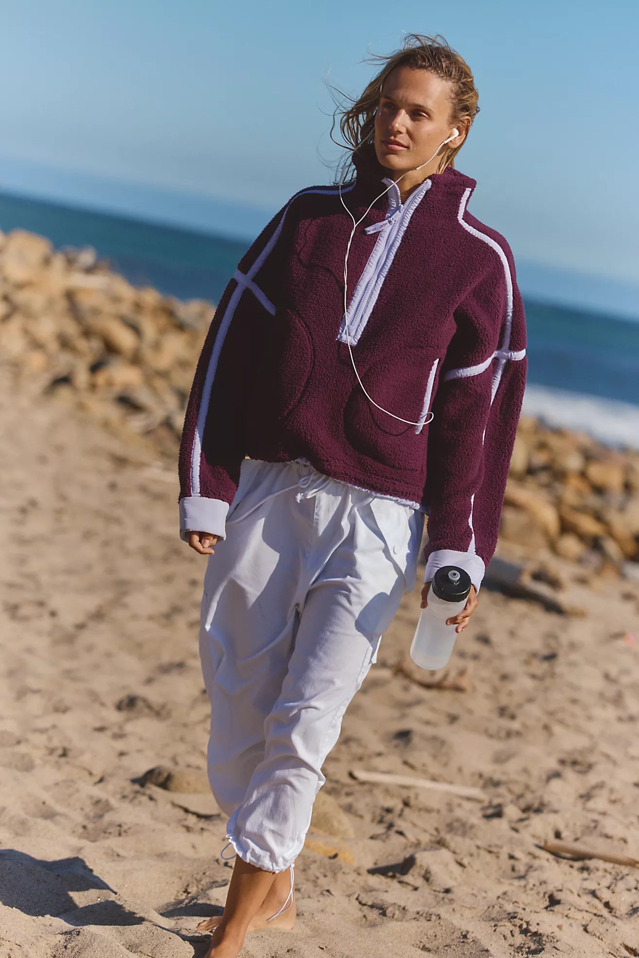 Free People Mountain High Half Zip Fleece/Black Cherry Combo