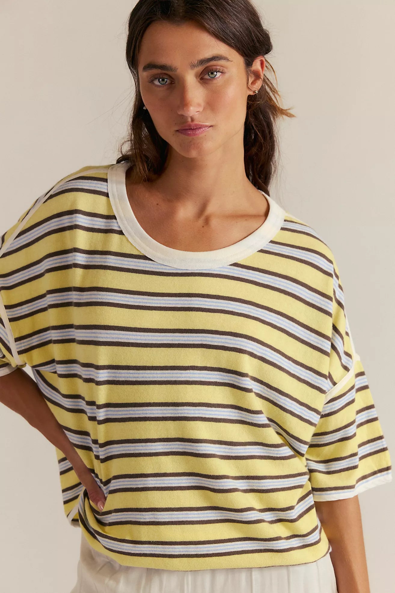 Free People We The Free Clean Rugby Tee/Yellow Combo