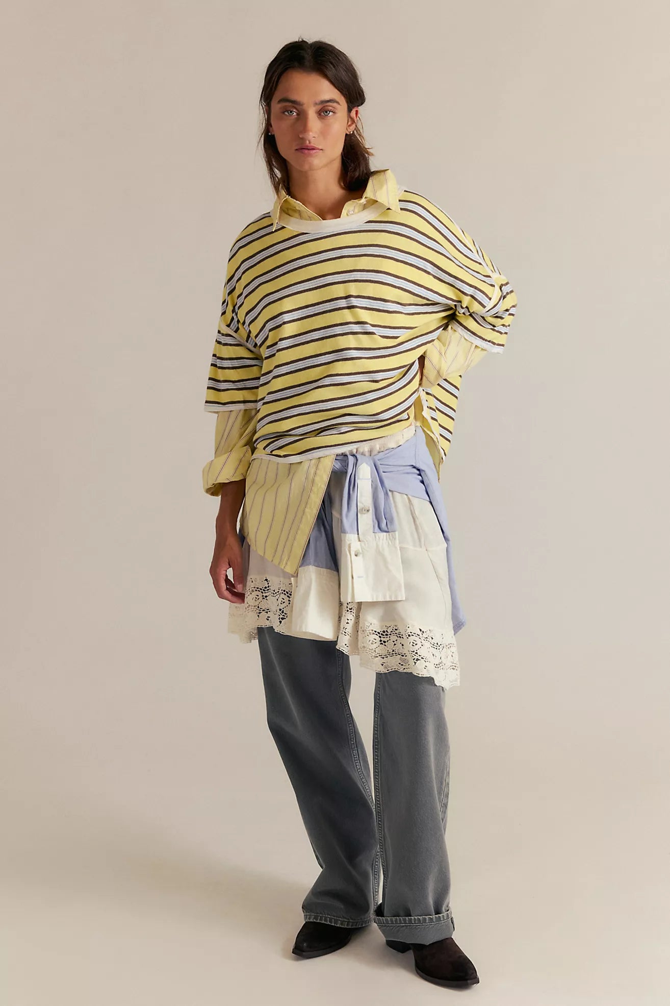 Free People We The Free Clean Rugby Tee/Yellow Combo