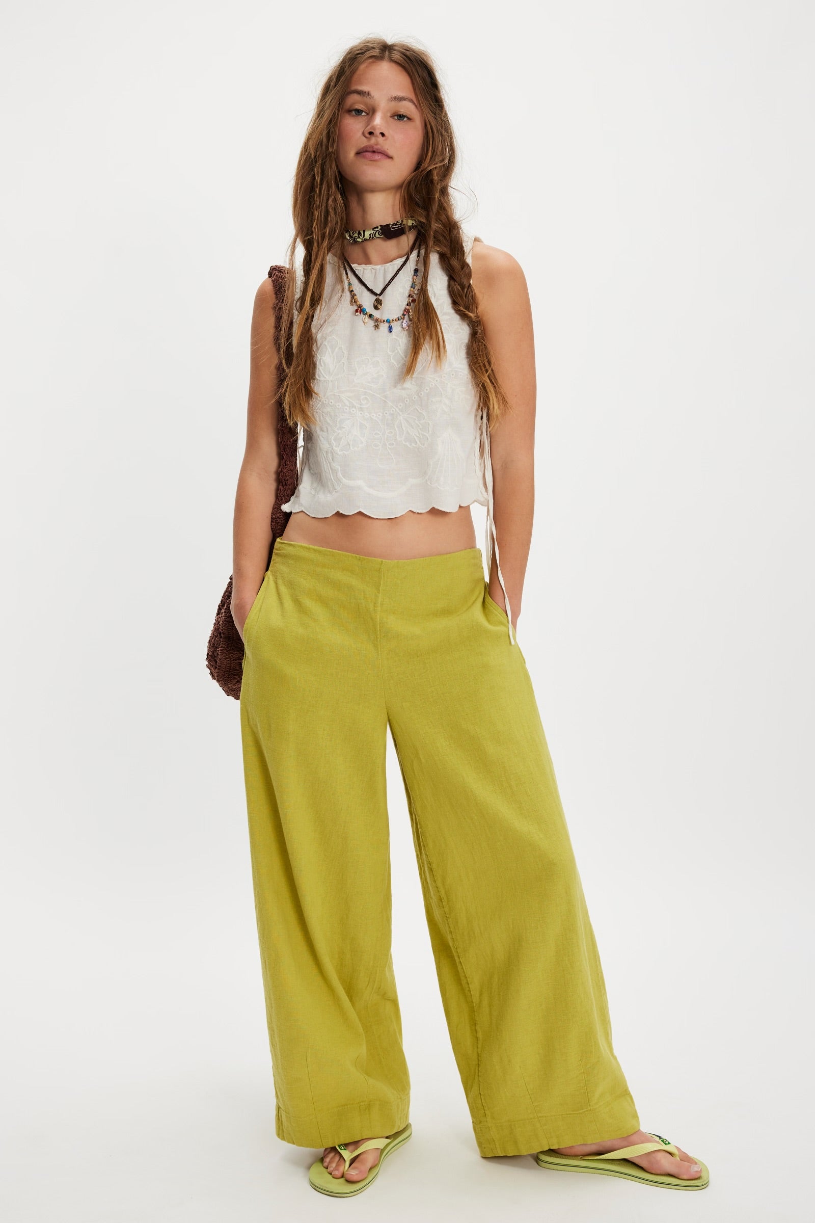 Free People Demi Cotton-Linen Pants/Palma