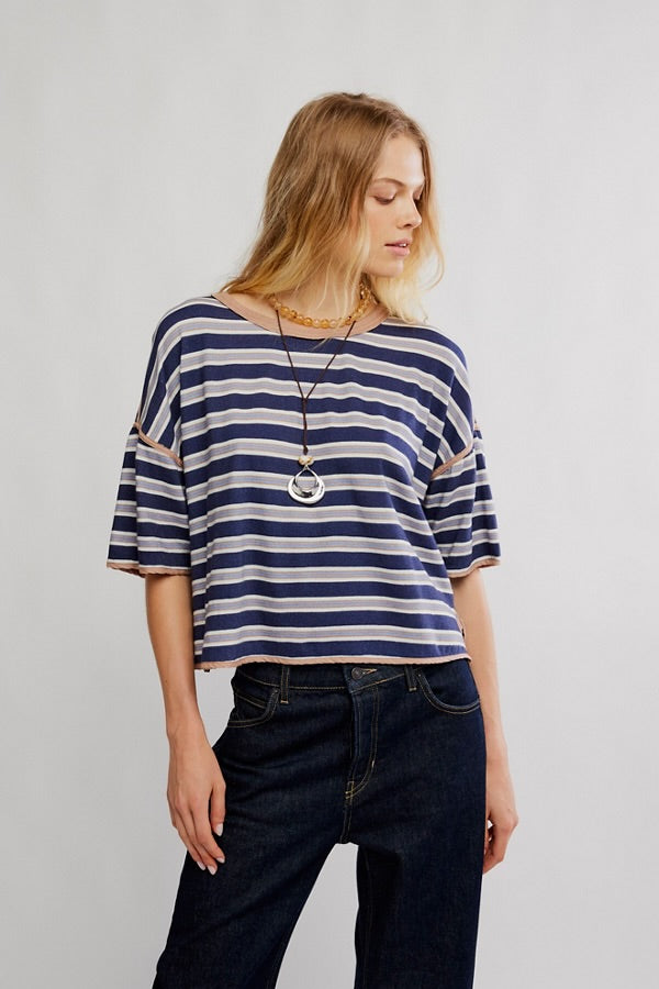 Free People We The Free Clean Rugby Tee/Navy Combo