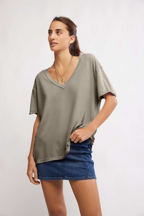 Free People We The Free Nina V-Neck Tee/Olive Stone