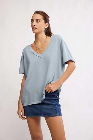 Free People We The Free Nina V-Neck Tee/Pearl Blue