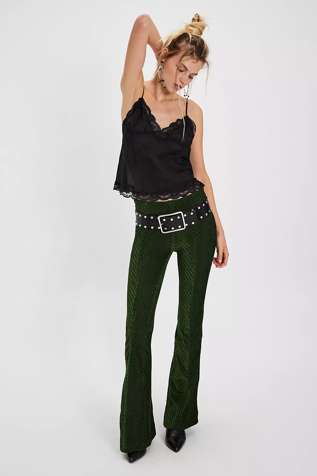Free People Penny Pull-On Velvet Pants/Night Forest
