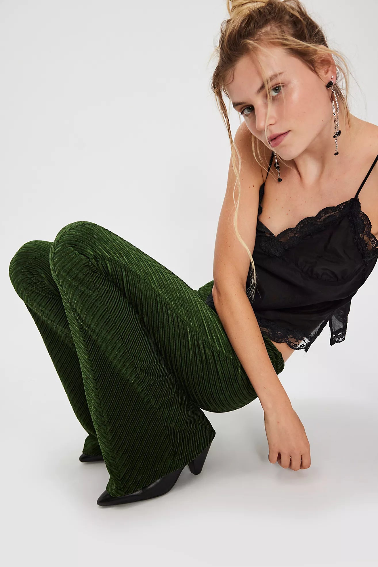 Free People Penny Pull-On Velvet Pants/Night Forest