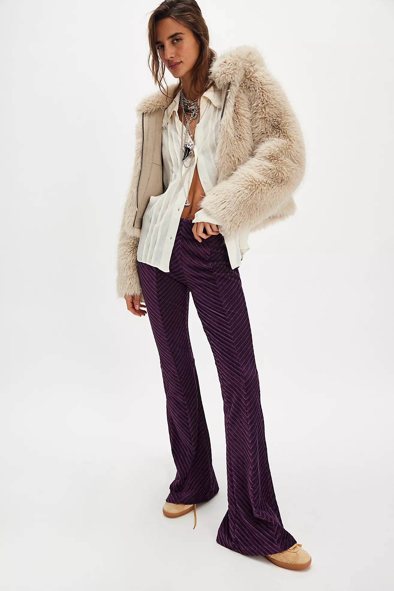 Free People Penny Pull-On Velvet Pants/Vintage Grape