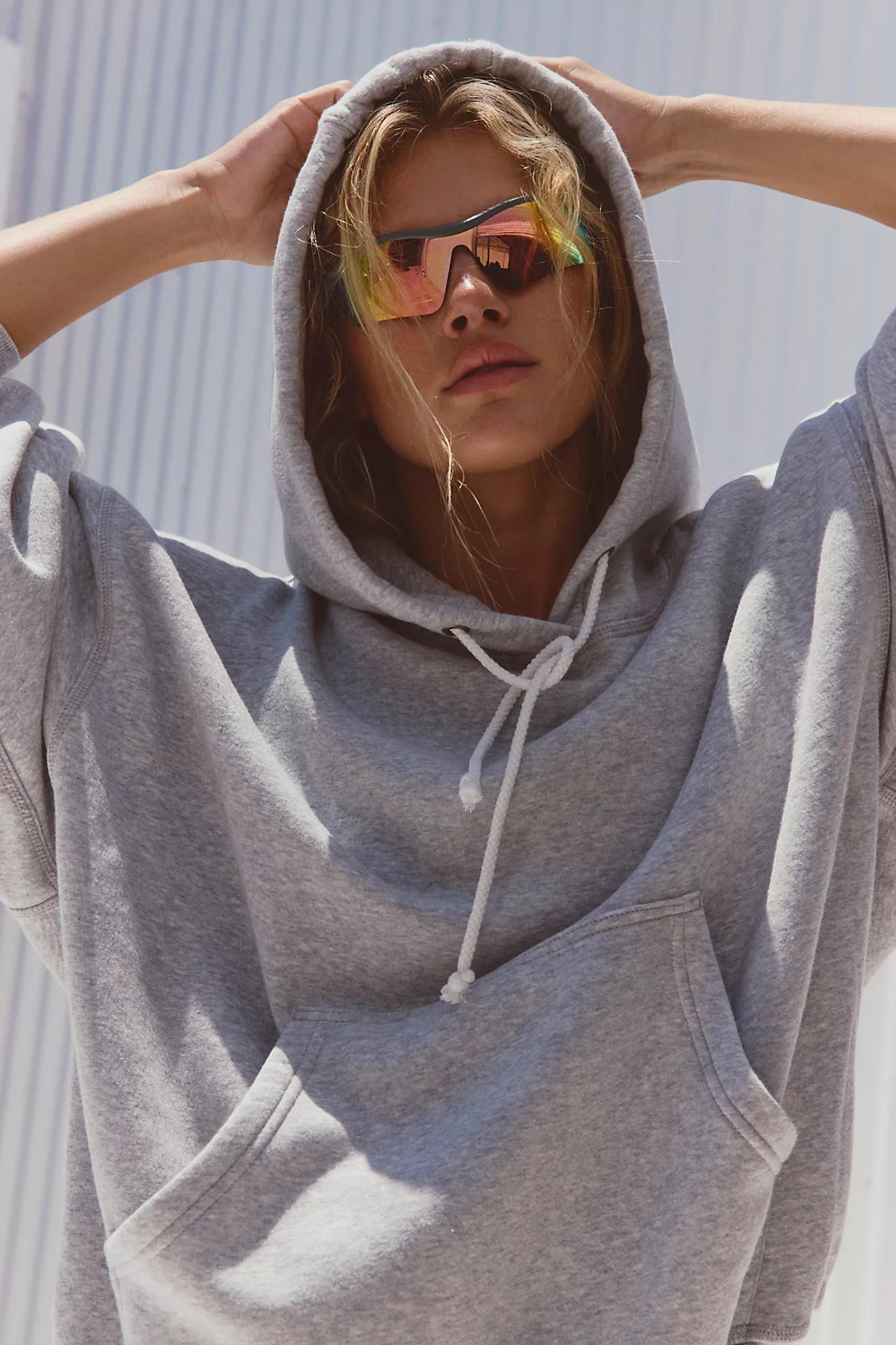 Free People Final Call Hoodie/White  Heather Grey