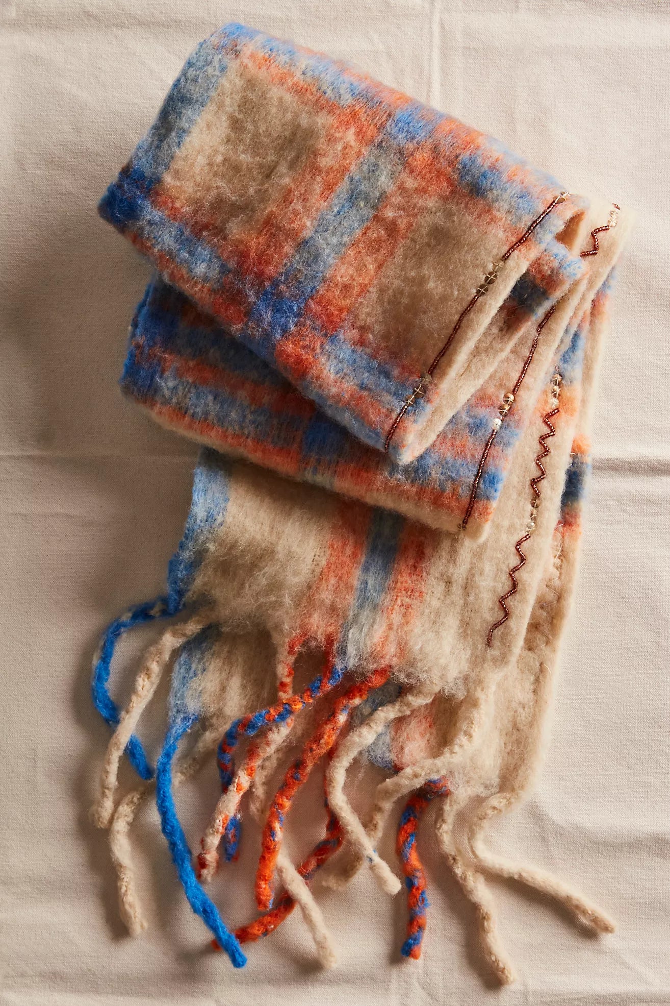 Free People Highland Plaid Skinny Scarf/Ivory Combo