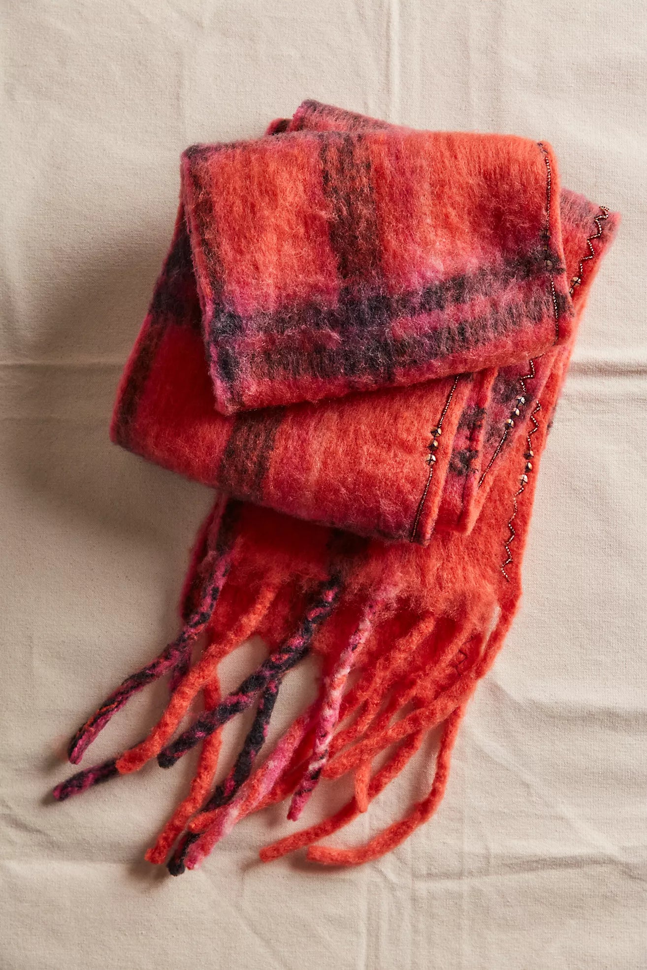 Free People Highland Plaid Skinny Scarf/Pink Combo