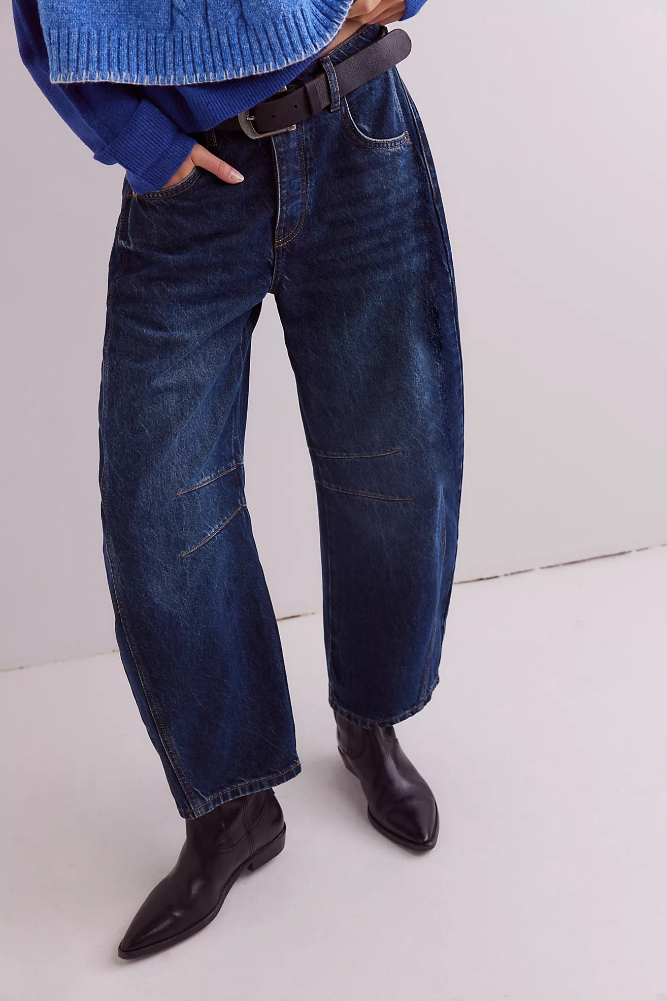 Free People We The Free Good Luck Mid-Rise Barrel Jeans/Deep End
