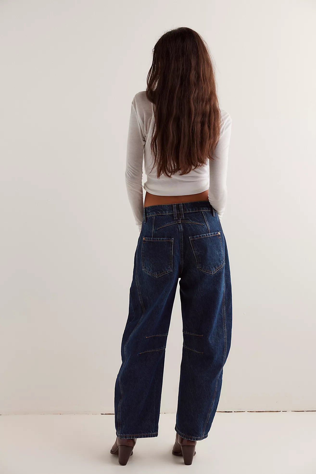 Free People We The Free Good Luck Mid-Rise Barrel Jeans/Deep End