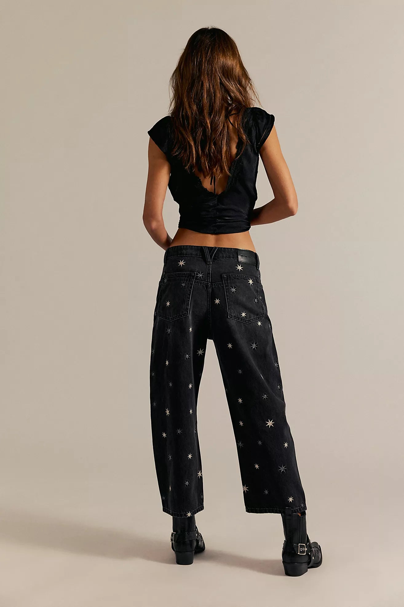 Free People We The Free Deep Trance Shine Embroidered Dropped Boyfriend Jeans/Starry Night