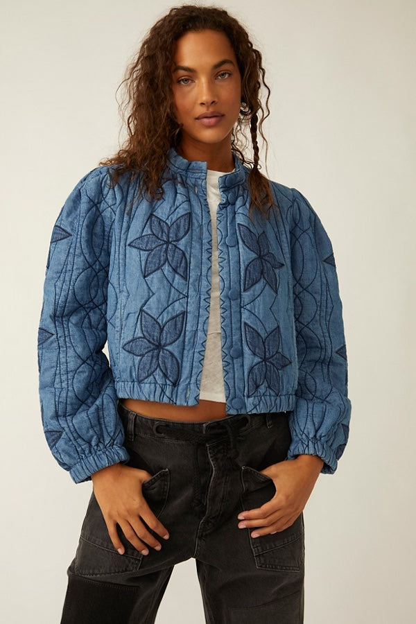 Free People Quinn Quilted Jacket/Indigo Combo