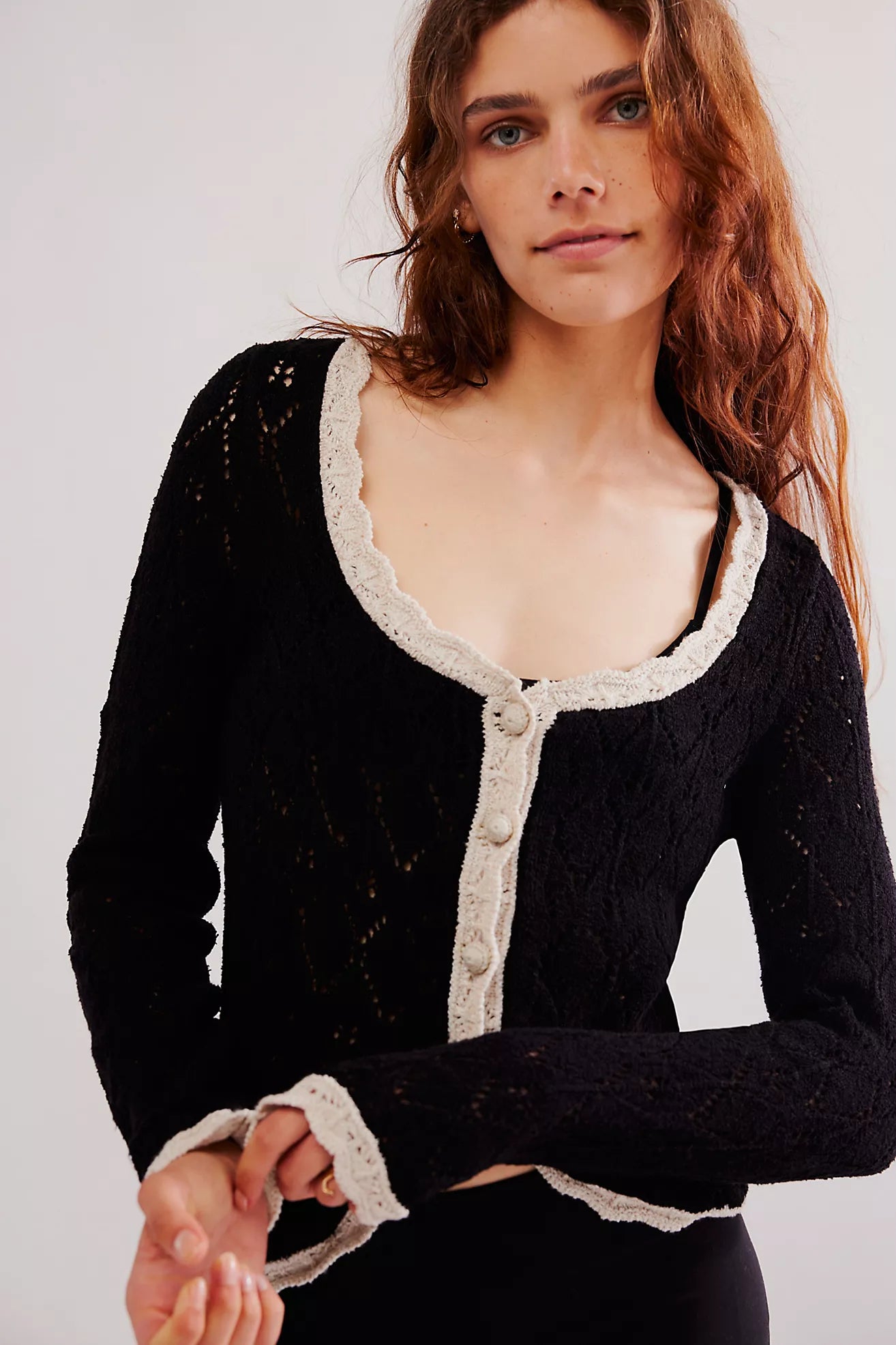 Free People Adelene Cardigan/ Black Cream Combo