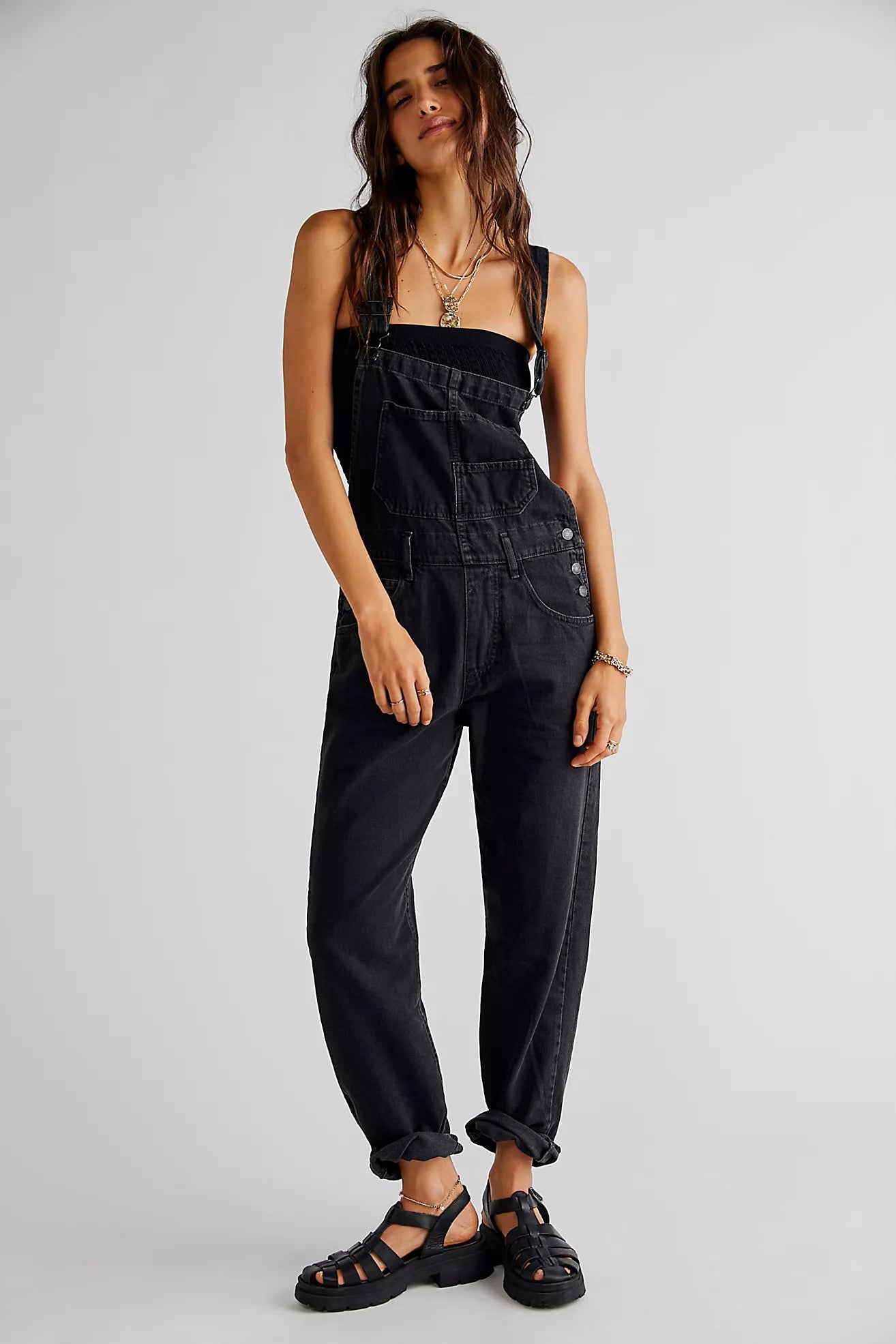 Free People Ziggy Denim Overalls/Mineral Black