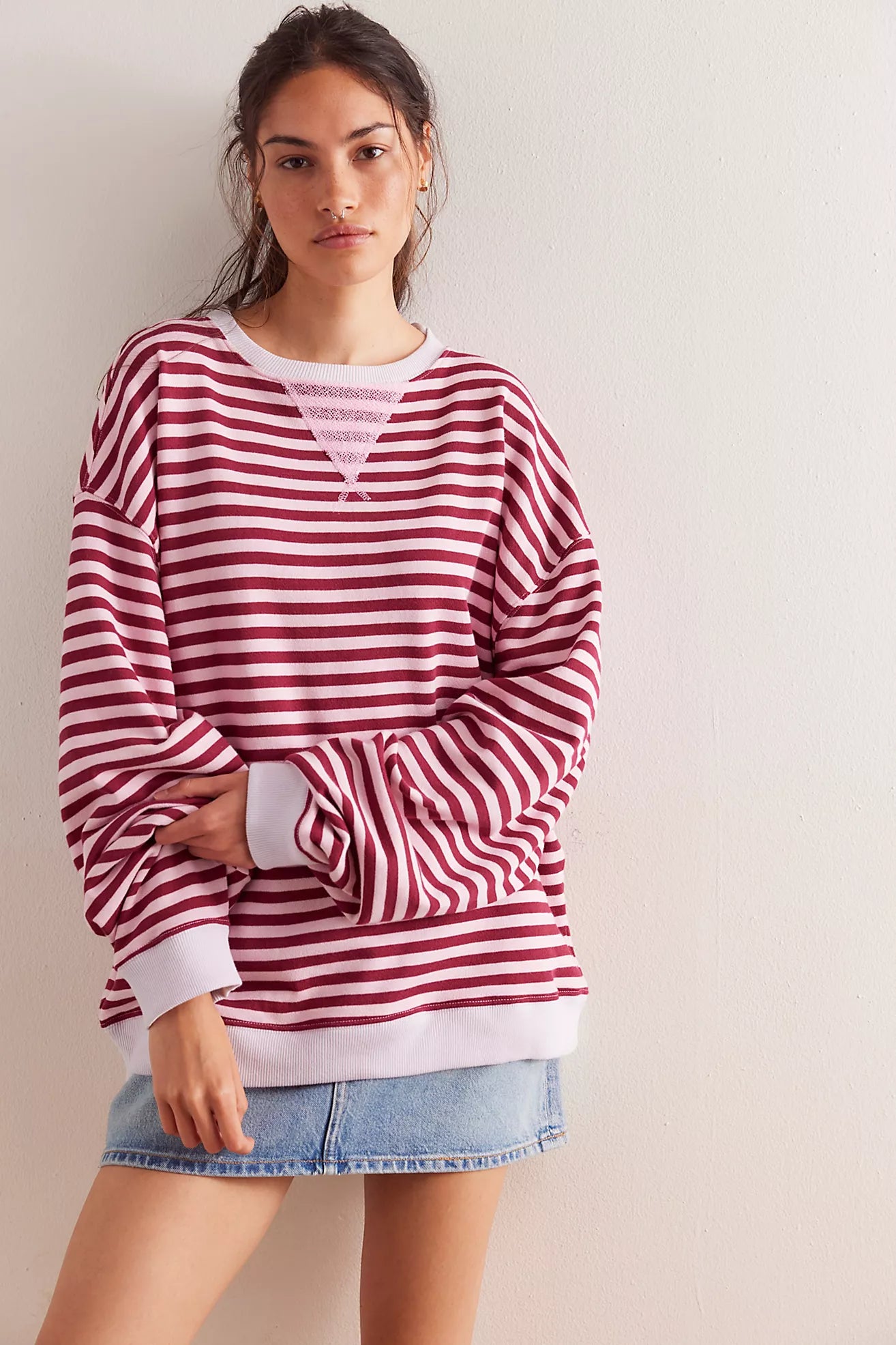 Free People Classic Stripped Oversized Crewneck