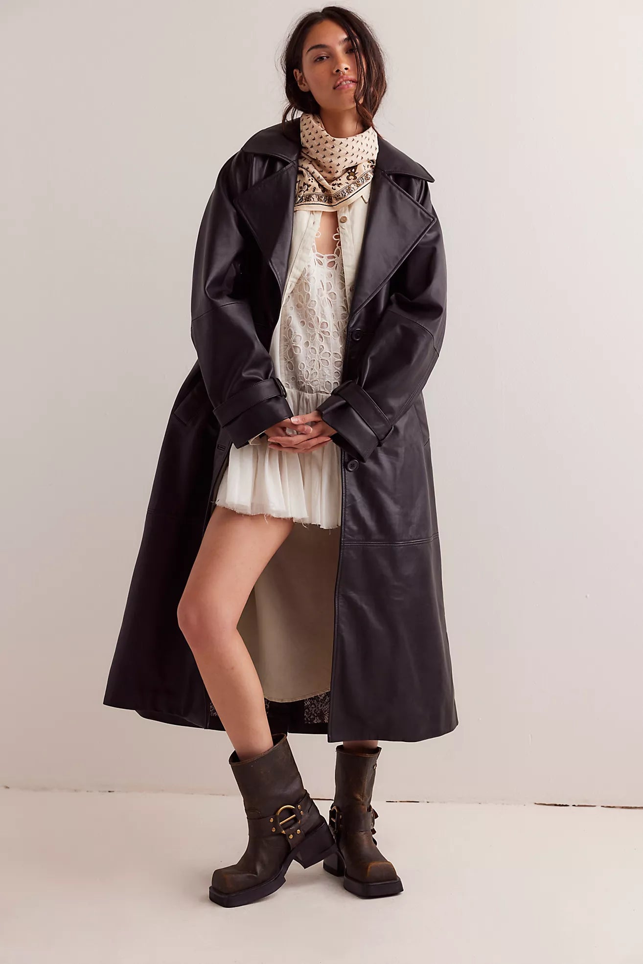 Free People We The Free Rock It Leather Trench/ Black