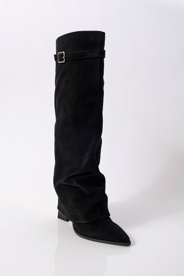 Free People Foldover Boot /Black Suede