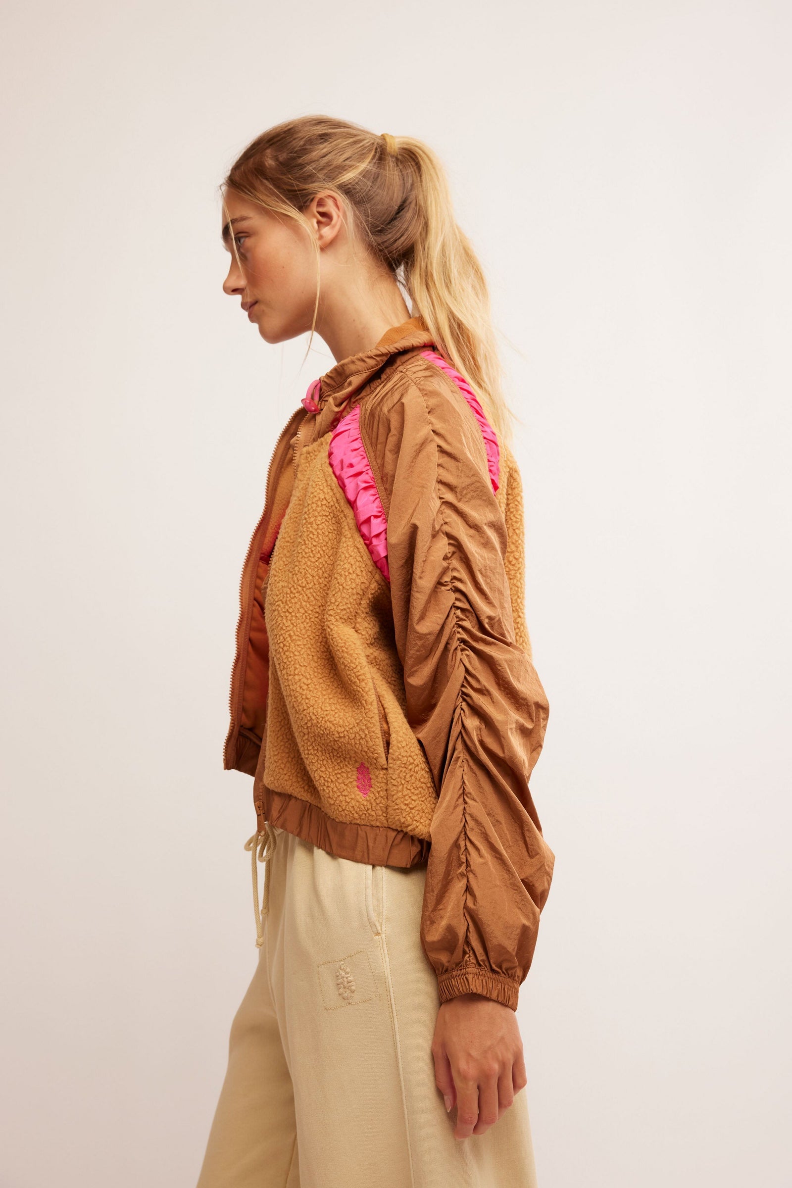 Free People Amelia Zip Up Fleece/ Camel Malibu