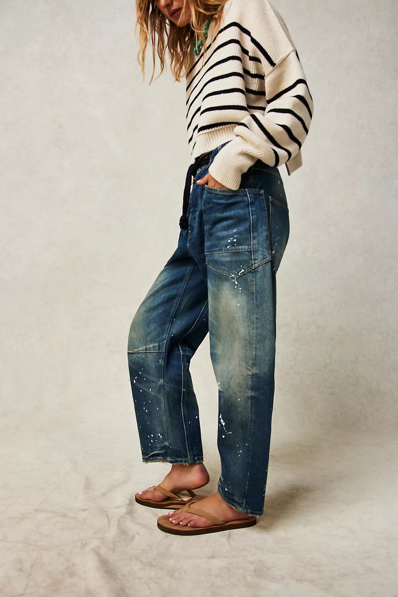 Free People We The Free Moxie Pull-On Barrel Jeans/Timeless Blue