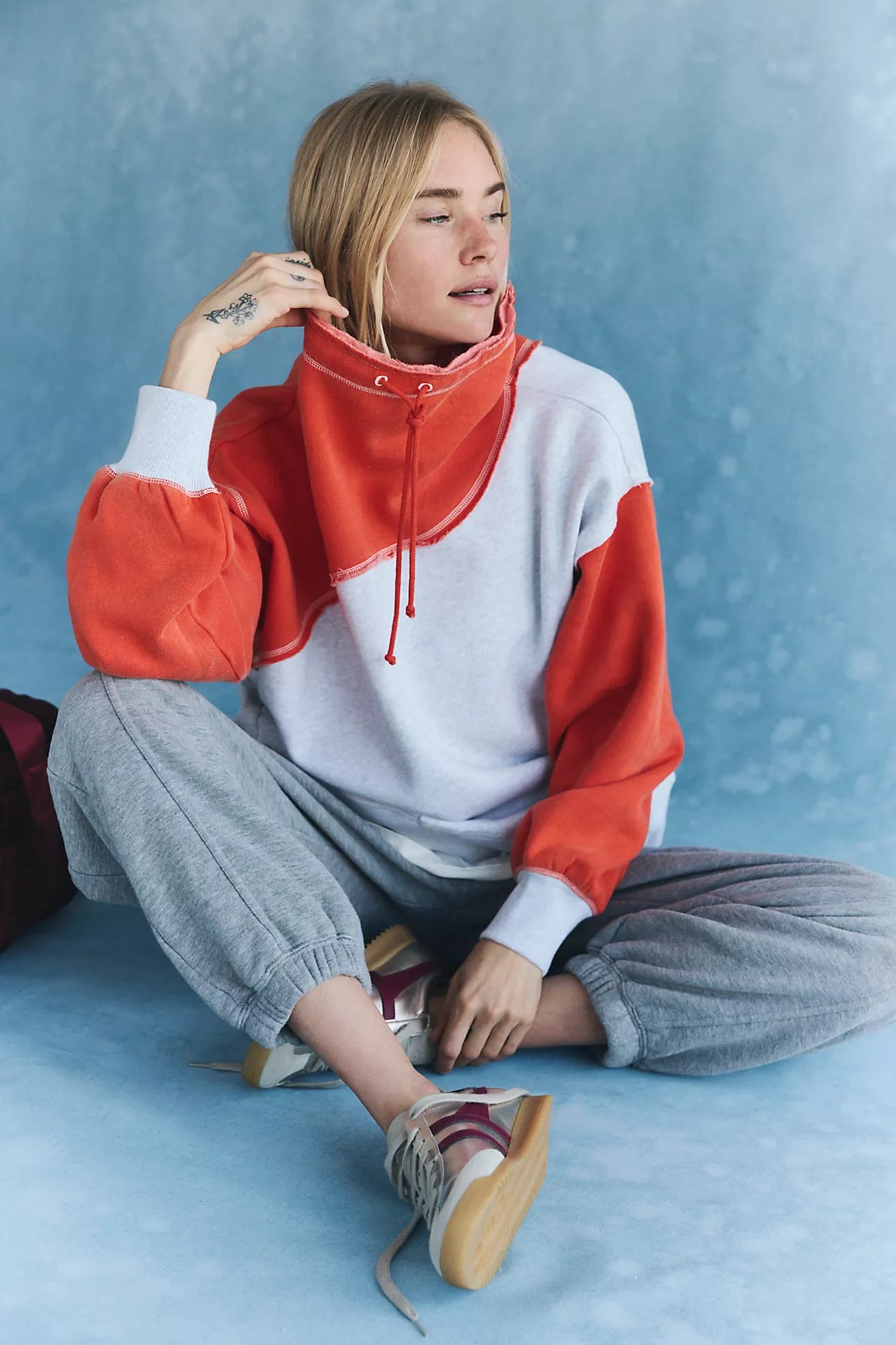 Free People Home Stretch Colorblock Pullover/Tomato Combo